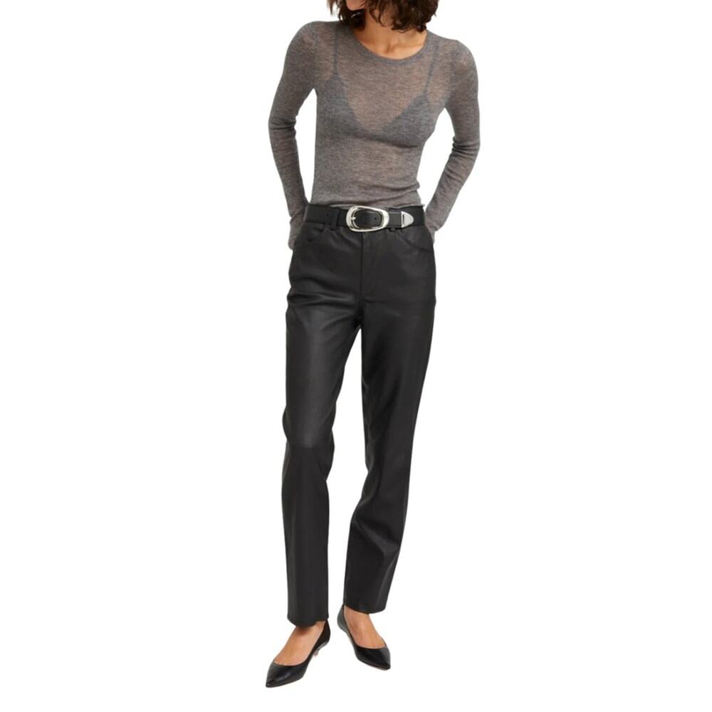 SPRWMN leather crop straight leg trousers black medium designer lambskin NWOT